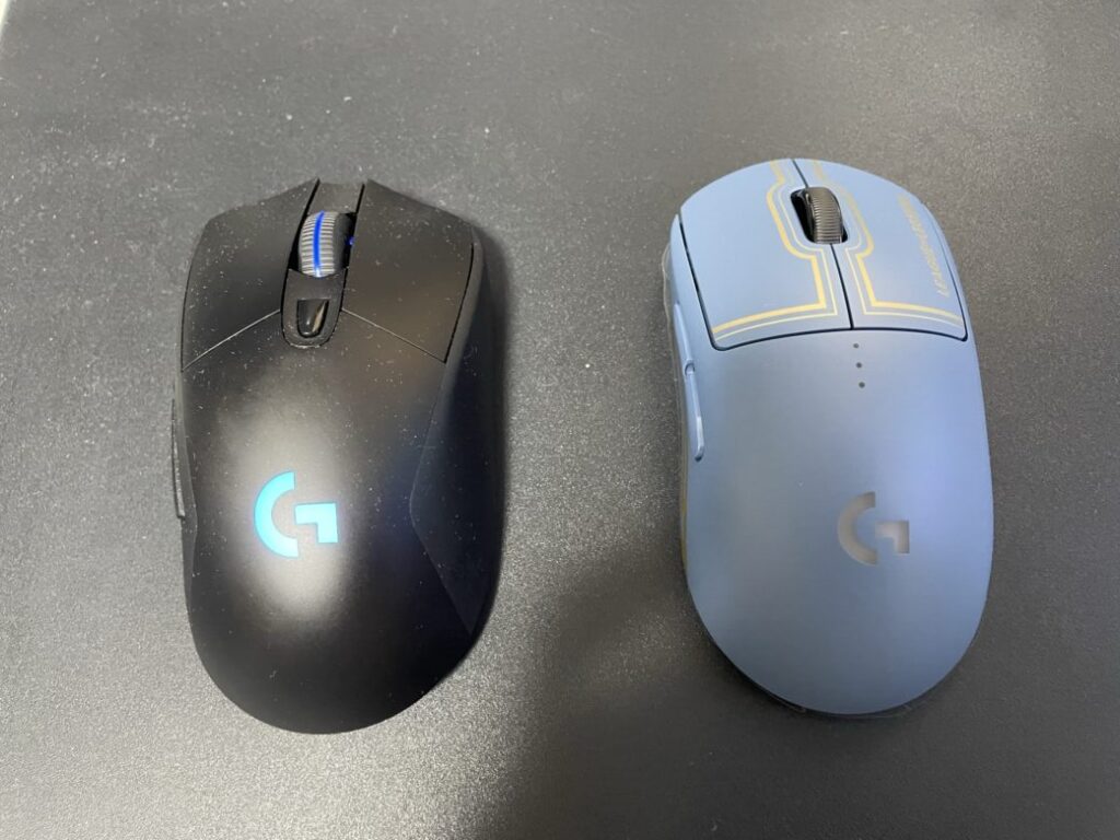 ロジクールのゲーミングマウス「G PRO Wireless」とロジクールのゲーミングマウス「G703h」の比較画像